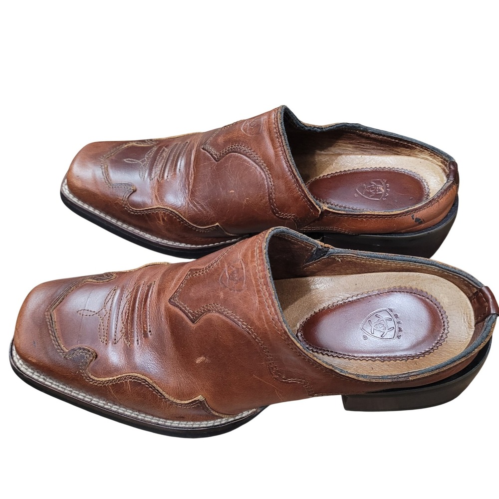 Ariat ATS Womens 6.5B Brown Leather Western Mule Slip On Clog‎ Shoes